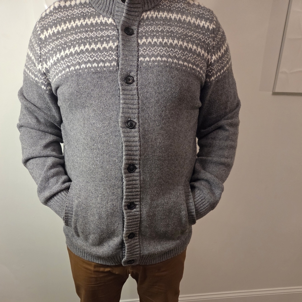 Old Navy Gray and White Men's Cardigan XL